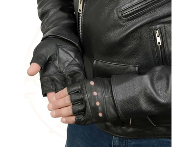 Leather Gel Padded Palm Fingerless Motorcycle Hand Gloves