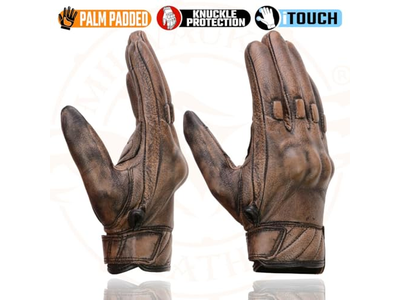 Men's Brown Leather with Gel Palm Motorcycle Gloves