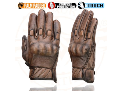 Men's Brown Leather with Gel Palm Motorcycle Gloves